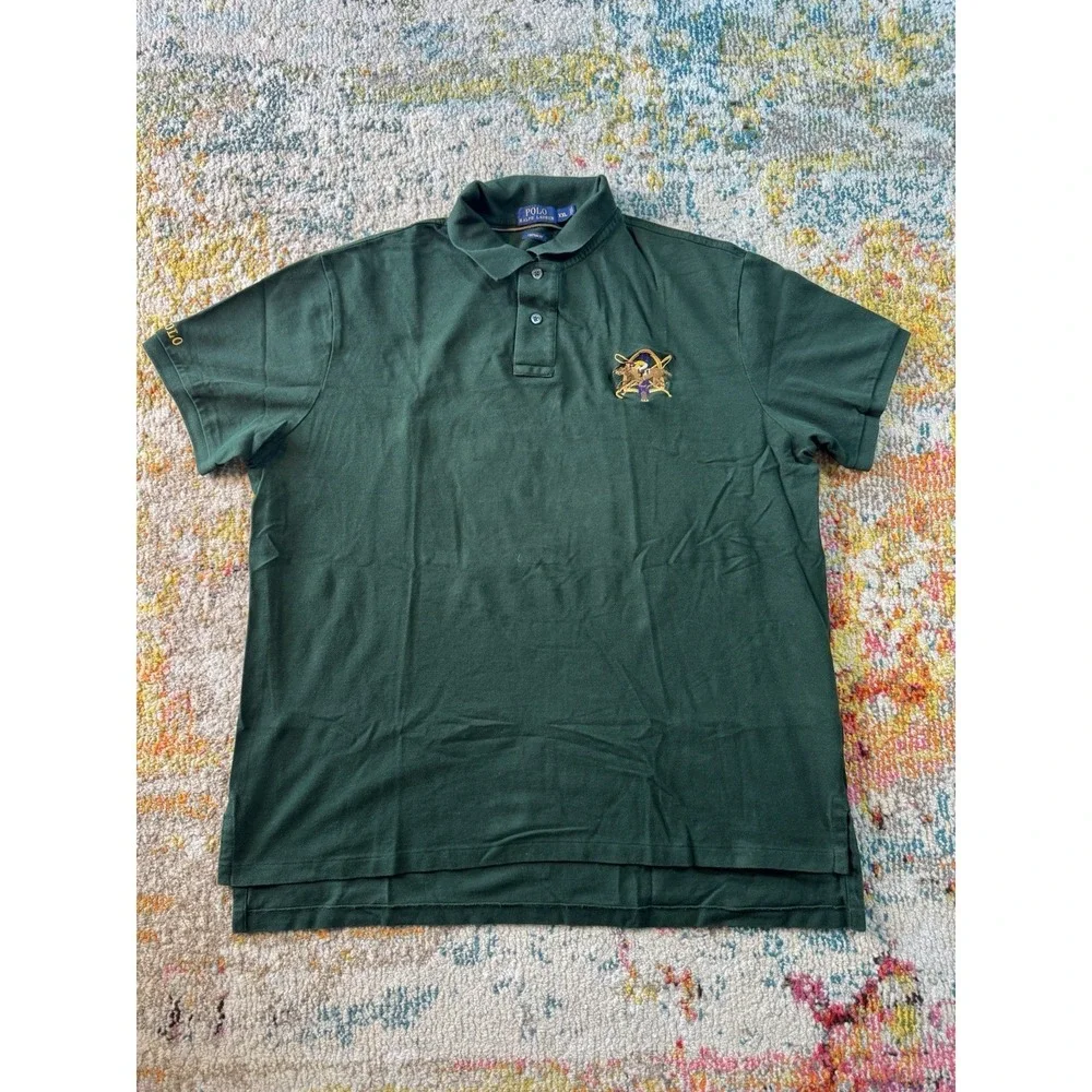 Polo Ralph Lauren Crest Pony Polo Shirt Mens Sz 2XL Embroidered Green Custom Fit